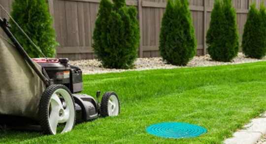 mowing a lawn