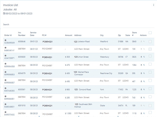 Commercial Portal Dashboard – Invoice List