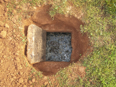 A full septic tank with thick crust of waste, sludge, and scum at the top